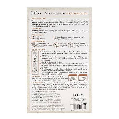 RICA Strawberry Cold Wax Strips for Legs & Body – 20 Strips