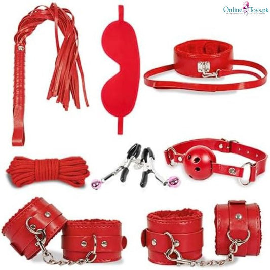 8 PCS BDSM Bondage Kit with Ball Gag - Red