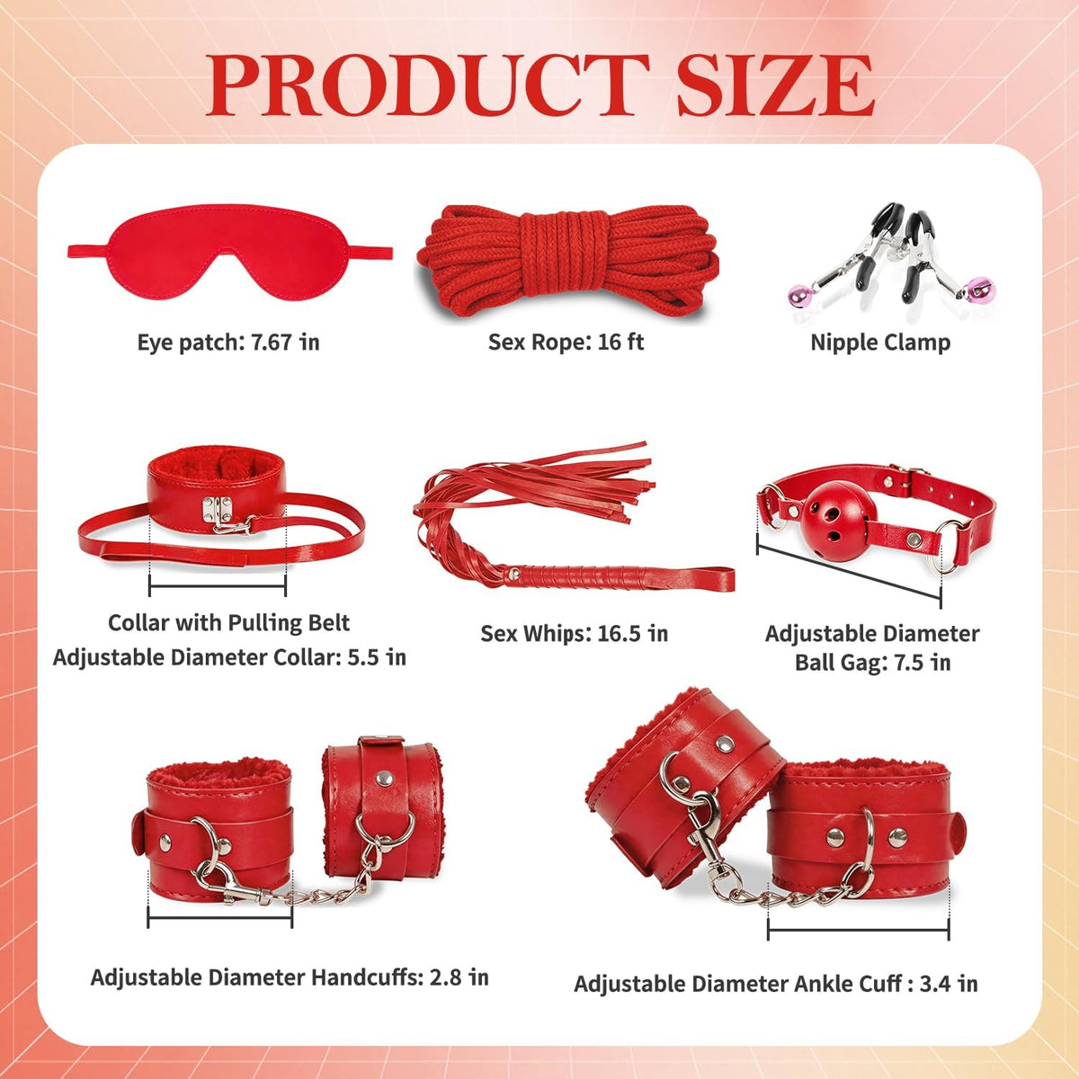 8 PCS BDSM Bondage Kit with Ball Gag - Pink