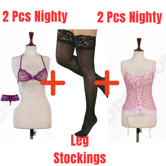 2 Nighties + Leg Stockings Combo Set