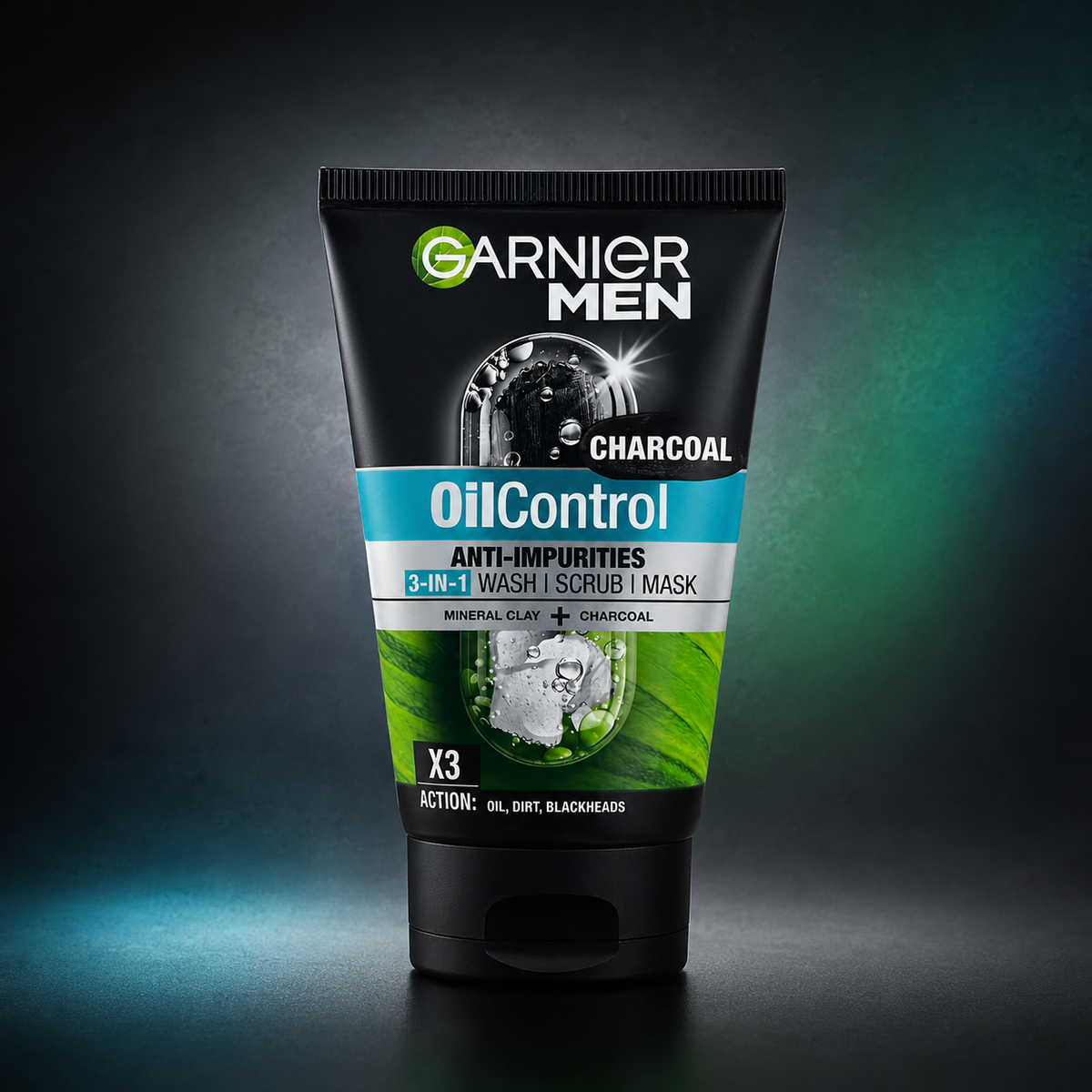 Garnier Men Oil Control Charcoal 3-in-1 Face Wash, Scrub & Mask 100ml