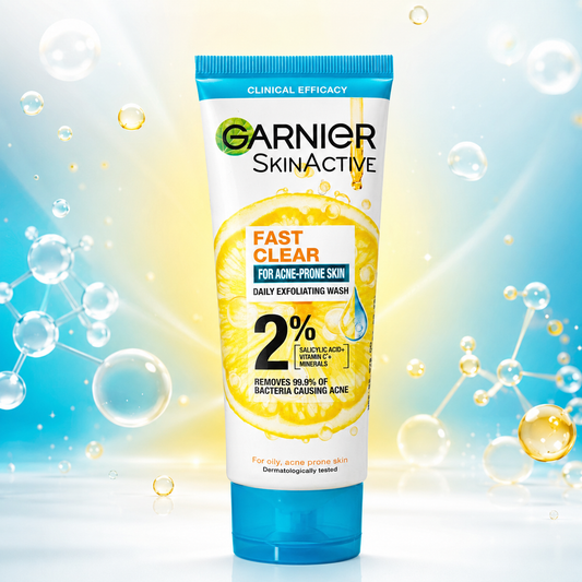 Garnier SkinActive Fast Clear 2% Daily Exfoliating Face Wash for Acne-Prone Skin (50ml / 100ml)