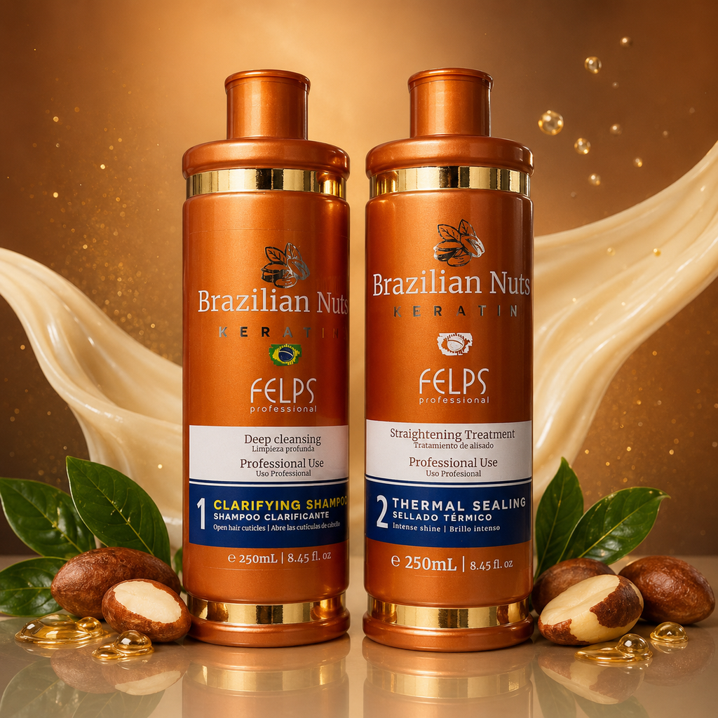 Brazilian Nuts Keratin Kit – Clarifying Shampoo Step 1 & Thermal Sealing Step 2 | 250ml & 1000ml | She Cosmetics®