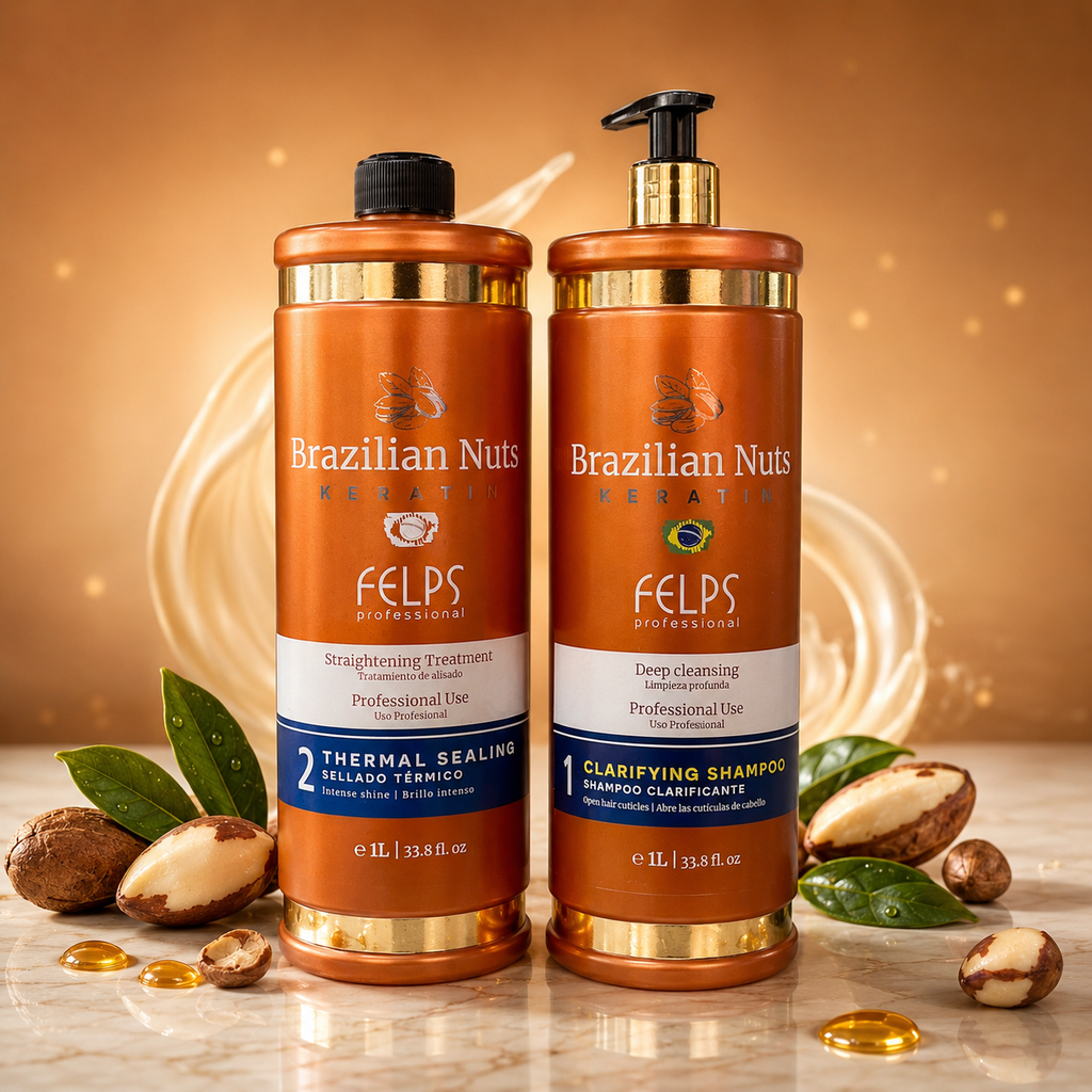 Brazilian Nuts Keratin Kit – Clarifying Shampoo Step 1 & Thermal Sealing Step 2 | 250ml & 1000ml | She Cosmetics®