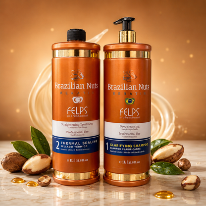 Brazilian Nuts Keratin Kit – Clarifying Shampoo Step 1 & Thermal Sealing Step 2 | 250ml & 1000ml | She Cosmetics®