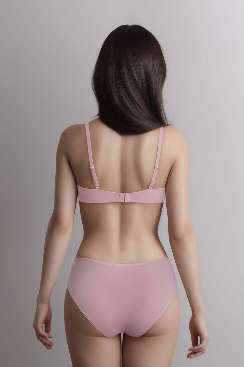 BLS - Ella Wireless And Padded Lace Bra Set - Pink