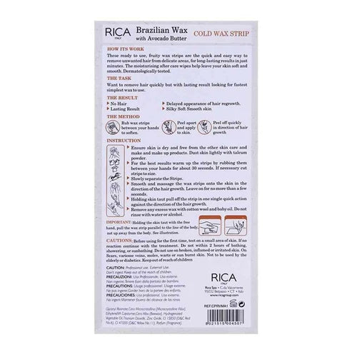 RICA Avocado Cold Wax Strips for Legs & Body – 20 Strips