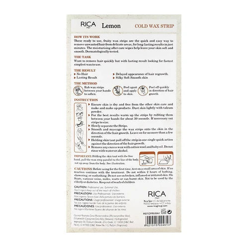RICA Lemon Cold Wax Strips for Legs & Body – 20 Strips