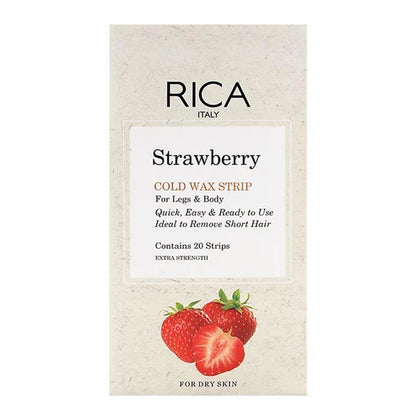 RICA Strawberry Cold Wax Strips for Legs & Body – 20 Strips