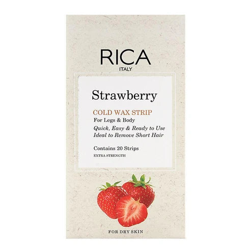 RICA Strawberry Cold Wax Strips for Legs & Body – 20 Strips